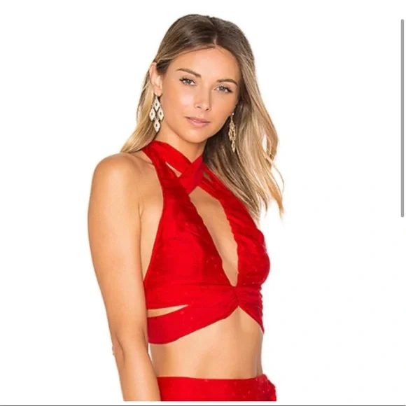 For Love and Lemons Gabriella Silk Dot Halter Top - Picture 3 of 5